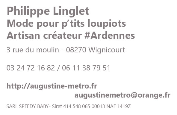 Carte de visite Augustine Métro atelier de création textile à Wignicourt dans les Ardennes
